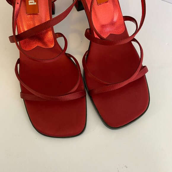 Vintage Y2K Unlisted Red Square Toe Open Toe Heeled Sandals Womens 10 Strappy - Picture 2 of 5